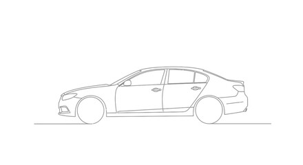 Fototapeta premium Minimalist line art illustration of a modern sedan vehicle side profile