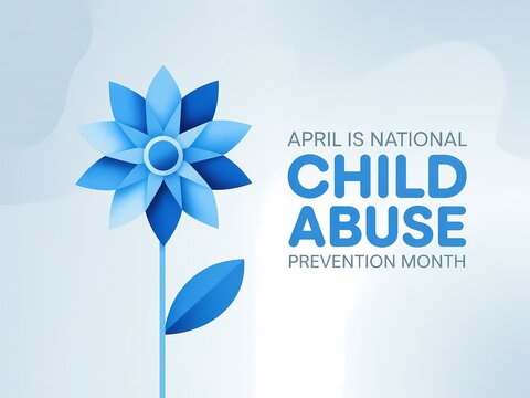 Blue flower logo for national child abuse prevention month in april on white background