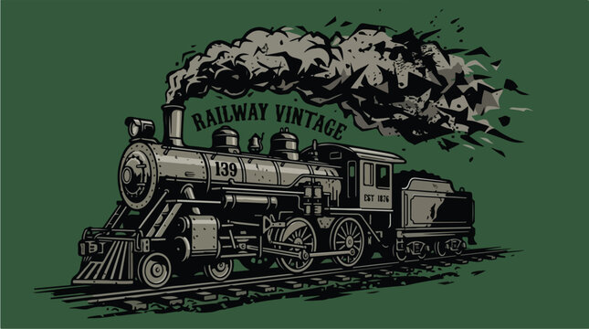 Vintage Steam Locomotive Train with Smoke Illustration.
