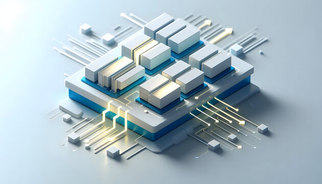 3D Isometric View of High-Performance Computer Processing Chips