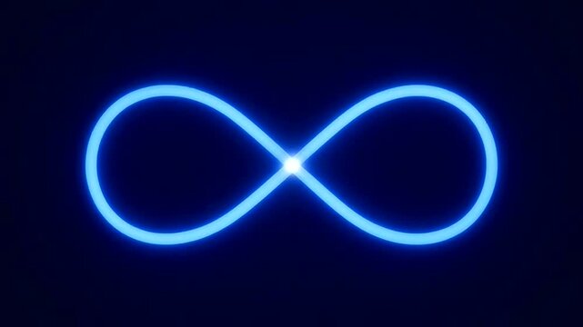 A glowing blue infinity symbol on a dark background. It radiates a sense of limitless potential and eternal presence.