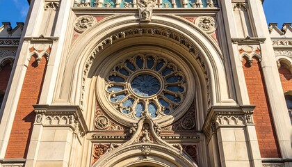 Obraz premium Architectural facade with ornate circular stained glass window