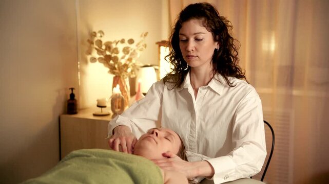 Close-up of woman enjoying peaceful massage treatment