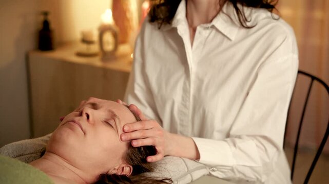 Professional head massage in a serene, relaxing spa environment.