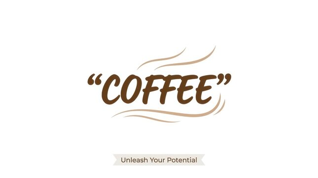 The word COFFEE rendered in elegant brown calligraphy with stylized steam wisps on a clean white surface