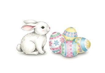 Easter bunny and decorated eggs illustration