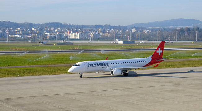 Helvetic Embraer E190 taxying at Zurich Airport, Zurich, Switzerland