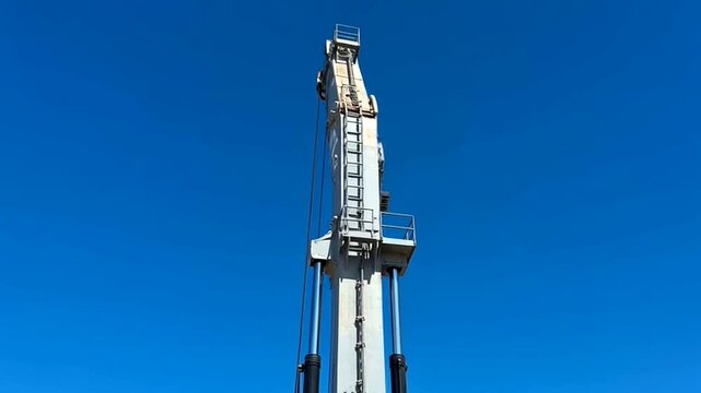 A towering crane against a clear blue sky, capturing the essence of construction and industry. This image embodies strength, precision, and the progress of modern infrastructure.
