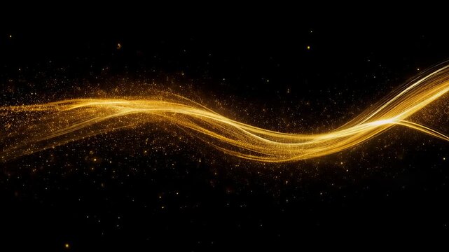 Dynamic Golden Light Trails with Shimmering Particle Flow 4K