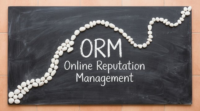 Online Reputation Management ORM displayed on a chalkboard with a growth chart made of stones