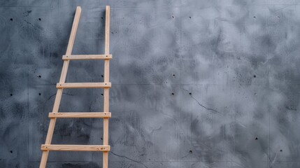 Wooden ladder against a textured gray wall, ideal for construction, renovation, or artistic concepts