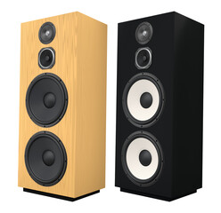 Fototapeta premium Set of stylish wooden speakers isolated on white background, concept of home audio and music equipment