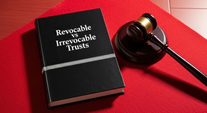 Understanding Revocable vs Irrevocable Trusts with a Legal Gavel and Book on a Red Surface
