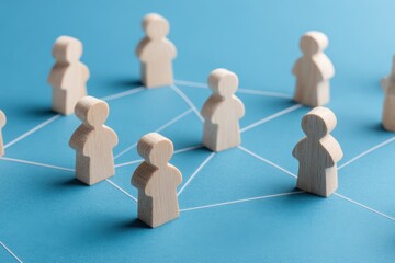 Interconnected Community: Symbolic figures are arranged in a connected formation, symbolizing a cohesive network, a community, and relationships. It evokes a sense of unity and connectivity.
