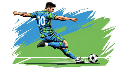 Obraz premium Soccer Player Kicking Ball in Action.