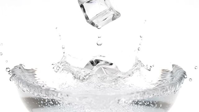 The Dance of Ice and Water: A crystal-clear ice cube plunges into a refreshing body of water, creating an artistic splash. Capturing the moment of contact and the ensuing liquid ripple.