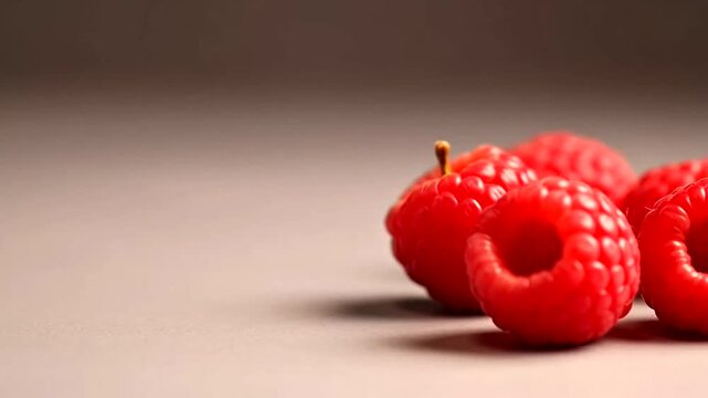 Vibrant Raspberry Delight: A close-up shot of several fresh, juicy raspberries, their vibrant red color and delicate texture captivating the eye, evoking feelings of freshness and natural goodness.