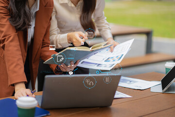 Digital transformation technology strategy, Person using laptop, tablet and smartphone with of...