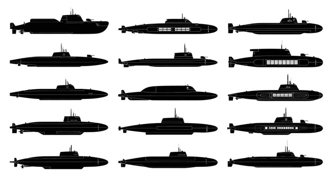 World Submarine Fleet Size Comparison Vector Silhouette Sheet