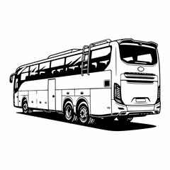 Detailed black and white illustration of a large coach bus from side angle, perfect for public transport and travel themed designs. © sketsa