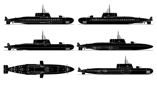 Fast Attack Submarine SSN Reference Multi-Angle Vector Art