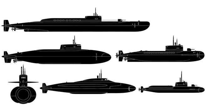 Tactical Attack Submarine Fleet Composition Vector Silhouette