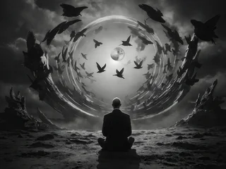 Man in surreal landscape © rolffimages