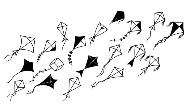 Different kite silhouettes vector set for children&rsquo;s outdoor play and freedom concept