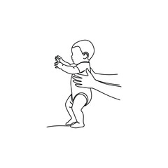 Fototapeta premium A simple line drawing depicts a baby being supported by an adult s hands while learning to stand