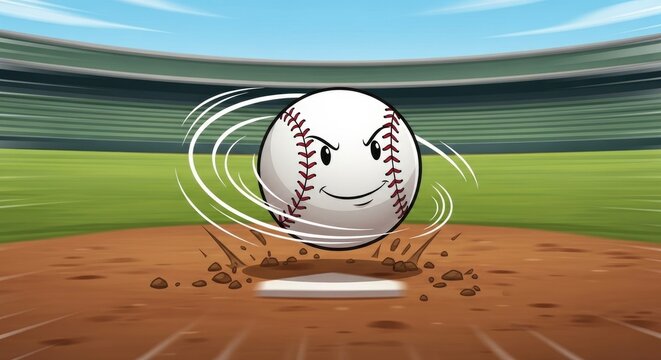 Animated Baseball with a Smiling Face.