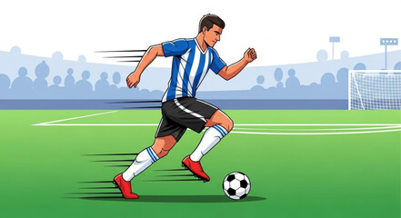 Obraz premium Soccer Player Running With Ball on Field.