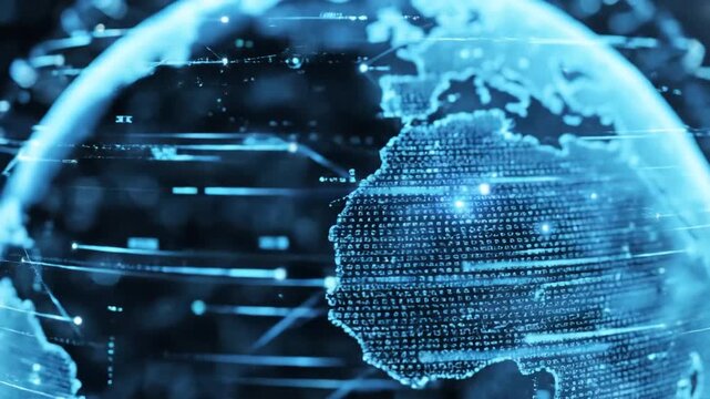 Digital Globe with Glowing Connections Representing Global Network Technology.