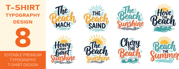 Beach and sunshine t-shirt typography designs with wavy elements © JOBAER GRAPHIC