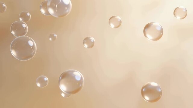 Transparent bubbles floating on soft beige background for light and airy abstract concept