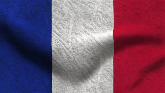 Full Frame Close Up of the National Flag of France with a Detailed Fabric Texture Waving Gently
