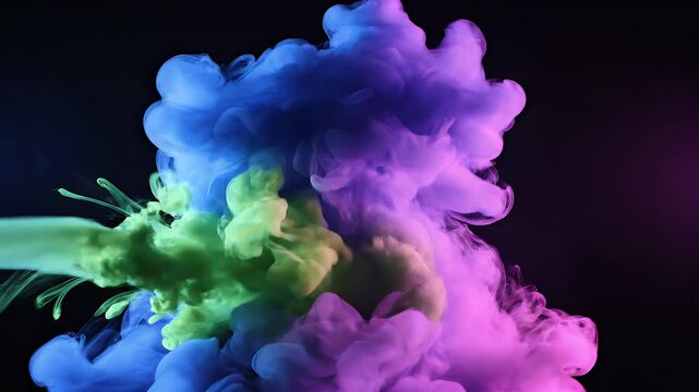 Abstract formation of vibrant blue and pink smoke against a dark background