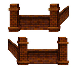 Fototapeta premium 3D brick wall fence with pillars and openings for architecture and design transparent background