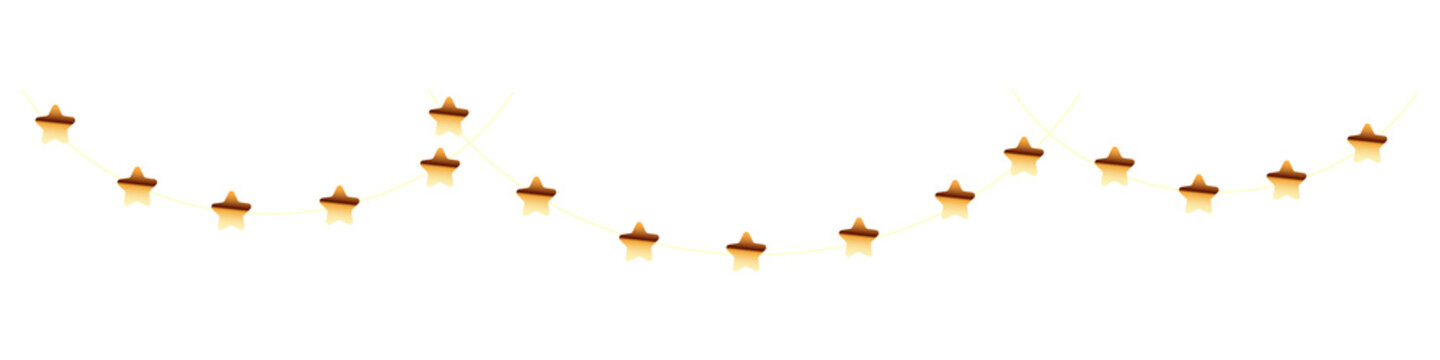 golden star shaped decorative lights on a string for celebrations and parties transparent background