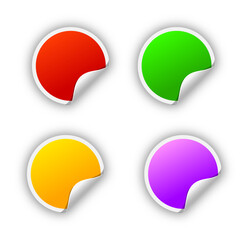 Vibrant collection of round peeled stickers with a subtle shadow ideal for promotions sales and various design projects