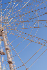 Ferris Wheel Steel Structure Close-Up Low Angle Against Blue Sky