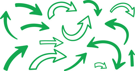 Obraz premium Collection of green arrows pointing in various directions