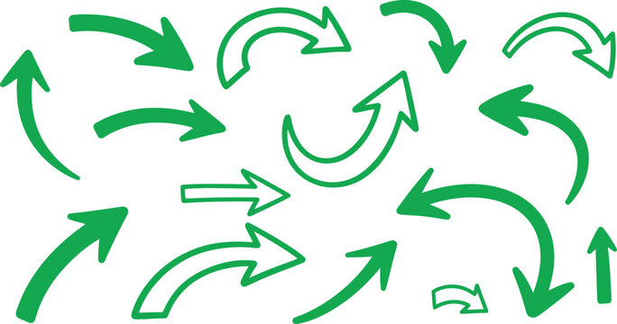 Collection of green arrows pointing in various directions