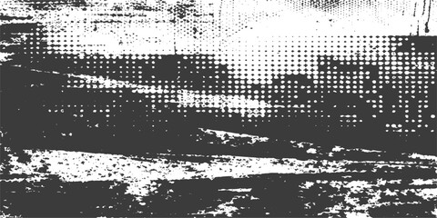 Abstract an evocative monochrome landscape, rendered in a striking dot pattern, portrays an abstract scene, The image conveys a sense of vintage aesthetic, and digital art with a touch of grunge. © DreamLoom