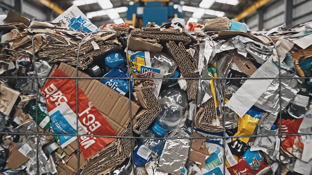 Recycling Facility Processing Compressed Bales of Mixed Waste Materials.