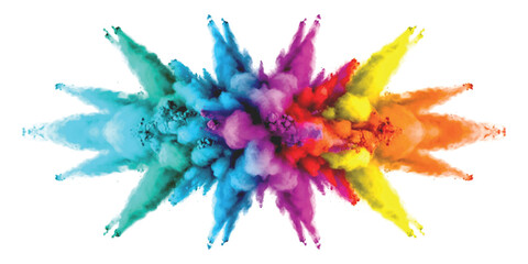 Vibrant multi-colored powder explosion burst with symmetrical starburst shape isolated on white background vector illustration for celebration and creative design