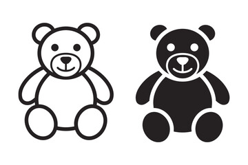 Obraz premium Two iconic teddy bear icons one outlined and one solid black isolated on white