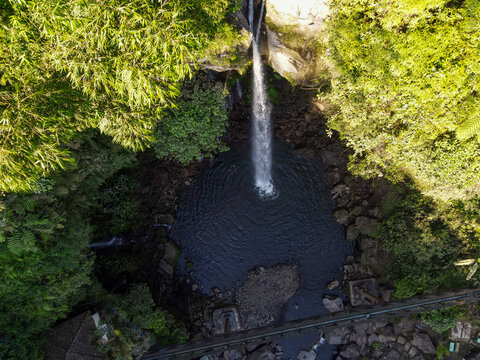 Aerial View of Curug Telu Waterfall at Sunset, Baturaden Central Java Indonesi