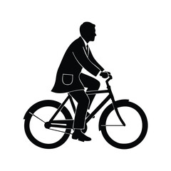 Obraz premium Businessman silhouette riding bicycle cycling commuter man silhouette