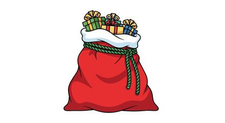 Santa Claus Bag Full Presents, Festive Christmas Gift Sack with Ribbons © Anisah