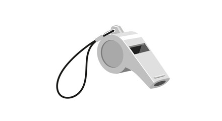 Silver Referee Whistle with Black Lanyard on White Background